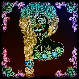 neon dayofthedead skeleton death lady freetoedit